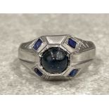 1930s 18ct white gold sapphire ring size Q 7g