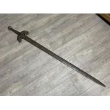 Broad sword as used during 14th century with steel wired handled grip with Celtic design 147cms