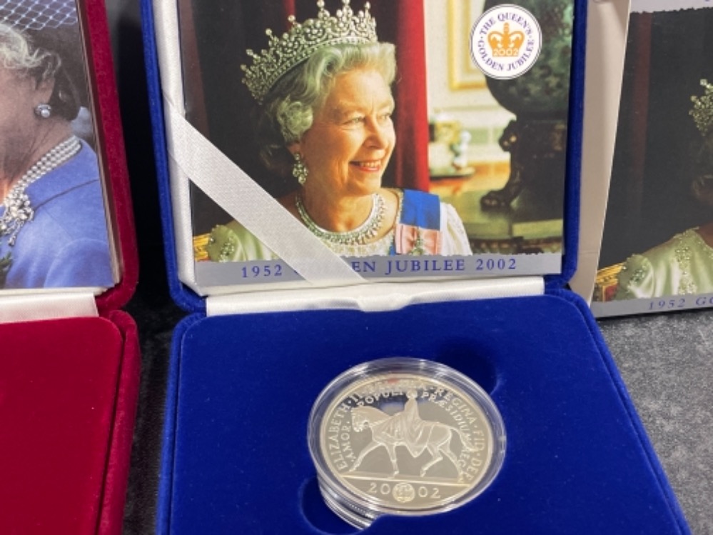 Royal mint Queen Elizabeth II 2002 golden jubilee crown proof silver coin in original box with COA - Image 2 of 3