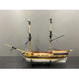 Hand built model of HMS Brig a supply ship in Nelsons navy 65cm x 56cms