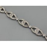 14ct white gold ornate diamond double link bracelet set with a single diamond between each link