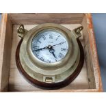 Heavy Brass Smith porthole wallclock in vintage wooden box