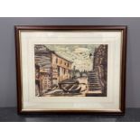 Ken Stewart (1926-1991) Riverside old shields watercolour over pen 27cm x 37cms