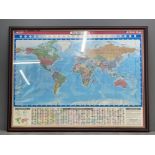 Large framed ordnance survey map of the world 138cm x 105cms