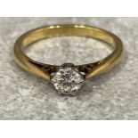 18ct gold platinum round cut diamond solitaire ring size H approx .25ct