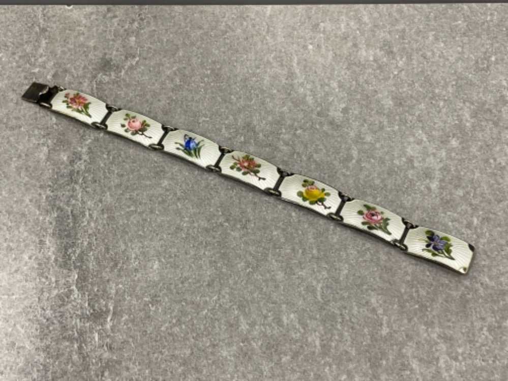 Beautiful Finn Jensen 7 panels sterling silver enamel bracelet approx 19cms in excellent condition