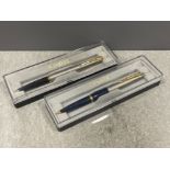 2 Parker pens in boxes model 45 with cartridges and rolled gold nibs