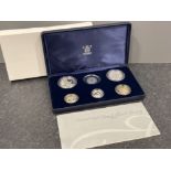 Royal mint silver proof of 2007 family collection of 6 coins in original case with book