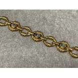 9ct gold blue topaz oval link bracelet 19cms 17.34g