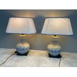 A pair of stunning Chinese style porcelain table lamps in powder blue with hand painted flower