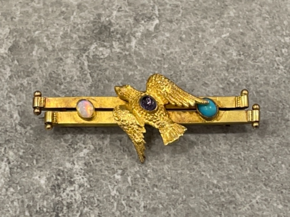 Stunning Suffragette bird brooch marked 9ct c1910 nicely 3D modelled bird of freedom in excellent