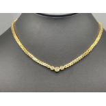 18ct gold foxtail style link necklace. Set with 3 round brilliant cut diamonds. 31.84g 41cms