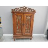 Malaysian wood heavily carved twin door cabinet, 105x170cm
