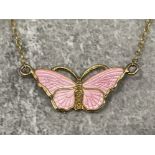 “RARE” Finn Jensen matching set pendant necklace and bracelet set. Butterfly enamel sterling