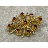 9ct gold garnet 9stone brooch 9.2g 4x3cms