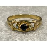 Yellow metal sapphire and white stone ring size O 1.88g