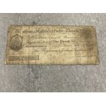 Huddersfield bank one pound note dated early 1800s