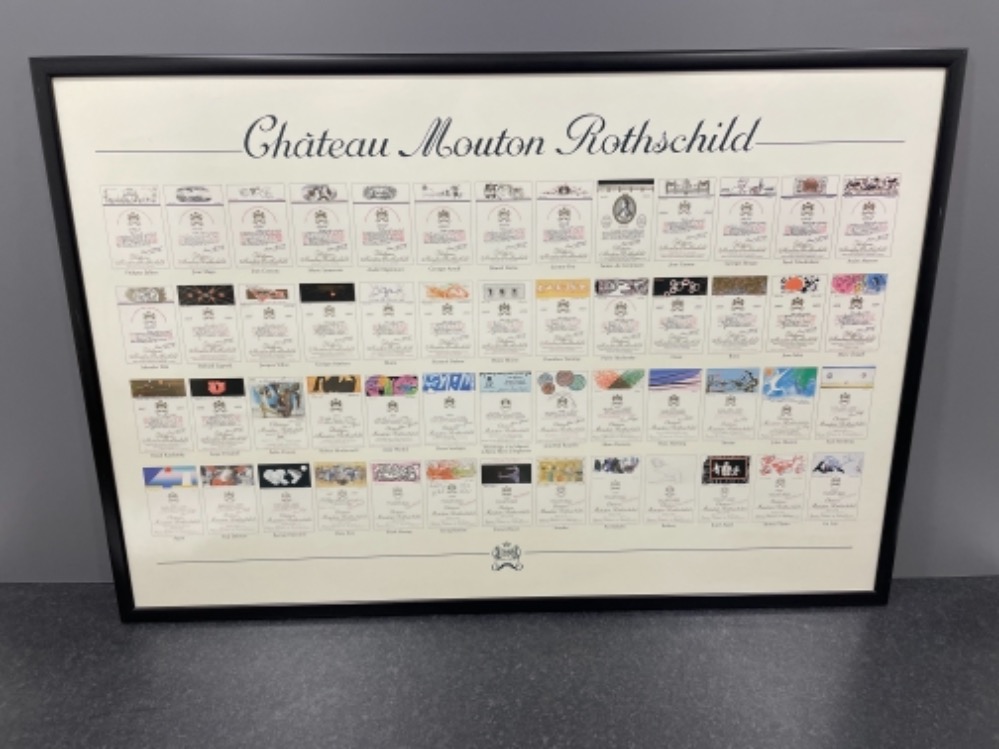 Framed chateau mouton Rothschild wine label poster 103cm x 70cms