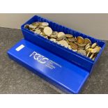 Plastic storage box containing around 2.5 Kilos of coins from around the world
