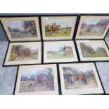 Good set of 8 framed fox hunting prints