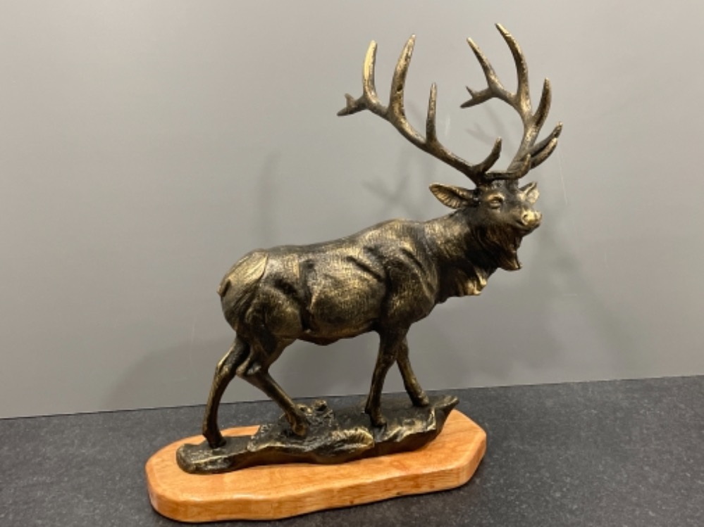 Huge bronze effect Stag figure on plinth 47cm x 40cms