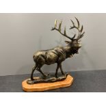 Huge bronze effect Stag figure on plinth 47cm x 40cms