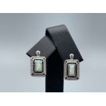 Pair of silver CZ and opal panelled Art Deco style earrings