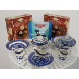 Selection of blue and white china to include wedgwood etc together with two Chinese gift set and