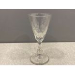 Early 19th century drinking glass, conical drawn bowl, blade cut above inverted baluster stem upon