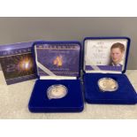 Royal mint silver proof crowns millennium and Prince Harry 21st birthday in original cases