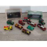 Collection of cast metal cars including Lesney and matchbox together with two boxed Atals tanks