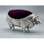 Large silver plated pig pincushion