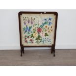 Mahogany framed fire screen with floral tapestrie