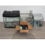 3 fish tanks , with accessories, various sizes