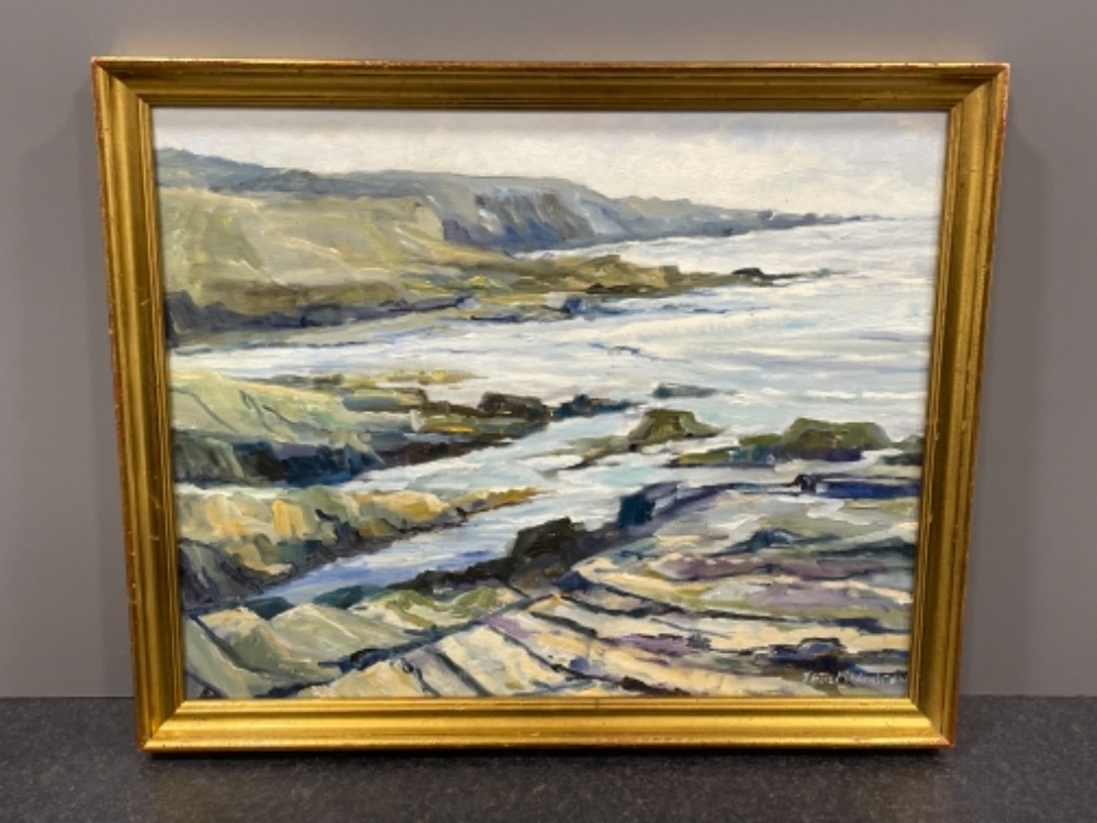 Thomas McAndrew (1916-2002) founder of the Hartlepool art club “coastal scene” oil on board signed