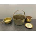 4 items including jam pan and brass Sieve