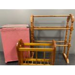 3 items clothes dryer, magazine rack and Lloyd loom chest