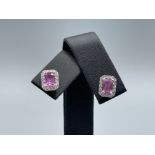 Pair of good 18ct white gold pink sapphire diamond earrings