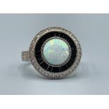 Silver CZ and opal dress ring 7.8g size R
