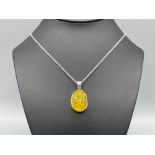 Huge silver and amber style pendant and chain