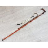 Carved duck handle walking stick with childs cane plus back scratcher