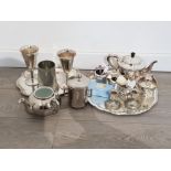 Large Quantity of silver plated pieces includes teapots, trays and candlesticks etc