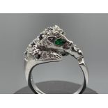 Silver Cartier style panther ring set with semi precious stones 6.7g size N1/2