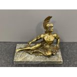 Brass Gladiator figure on marble base 18cm x 15.5cms