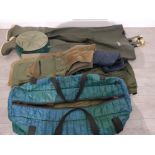 Set of ocean fishing waders and mosquito face protector,along with waist coat and two rain suits wit