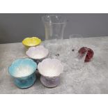 Mixed lot containing 4 Beswick sundae dishes, glass paperweight, Capri crystal tumblers etc