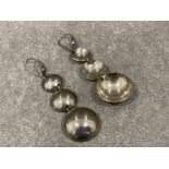 Silver triple disc drop earrings