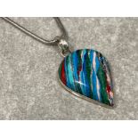 Silver pear shaped glass pendant on silver chain