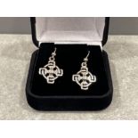 Silver Celtic cross drop earrings