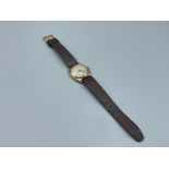 9ct gold J W Benson london wind up watch Brown leather strap